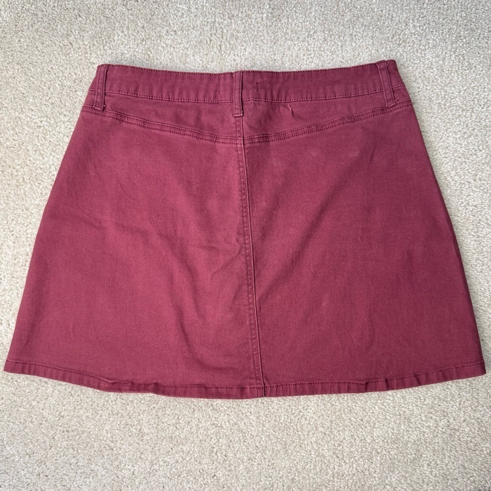 Altar’d State Burgundy Miniskirt Cotton Blend Front Patch Pockets Stretch Large - Picture 3 of 6